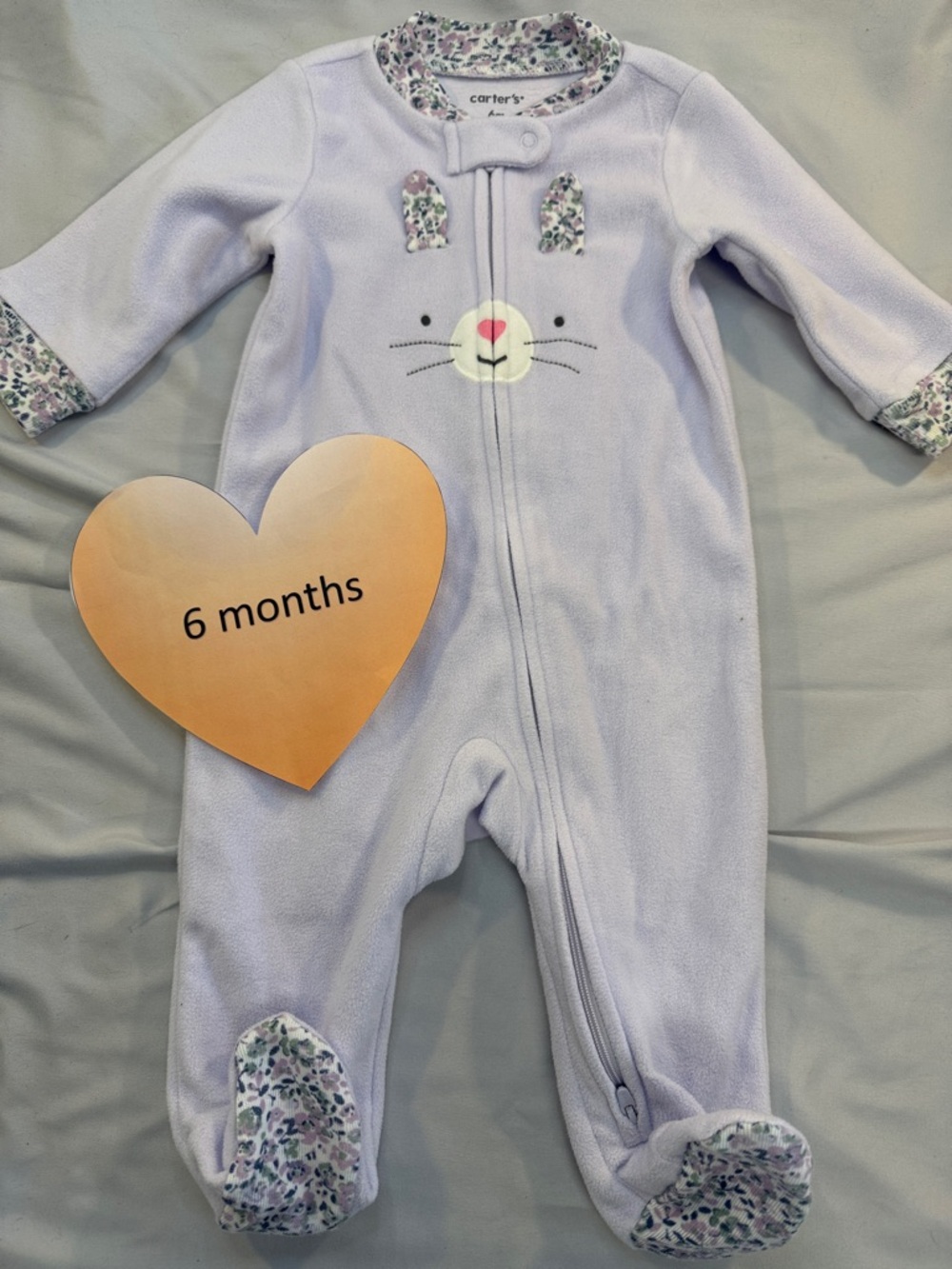Carter's - NWOT Floral Lavender Baby Fleece Sleeper/Footie with cat face design